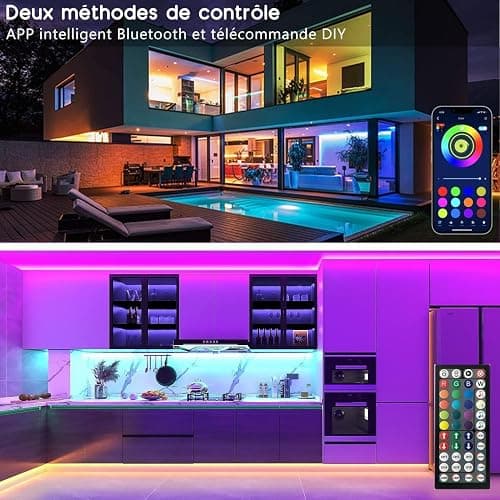 Keepsmile Ruban Led 30m (15mx2), Led Chambre Bluetooth, Bande Led Contrôlé par Télécommande APP, Guirlande Lumineuse Décoration Chambre Led Bureau thumbnail 7