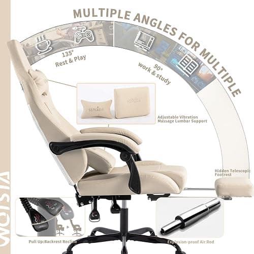 Gaming Chair with Footrest Ergonomic Computer Chair Massage Lumbar Cushion, Racing Video Game Chair Adjustable Rocker Recliner Executive Office Desk Chair Pu Leather for Adults thumbnail 5