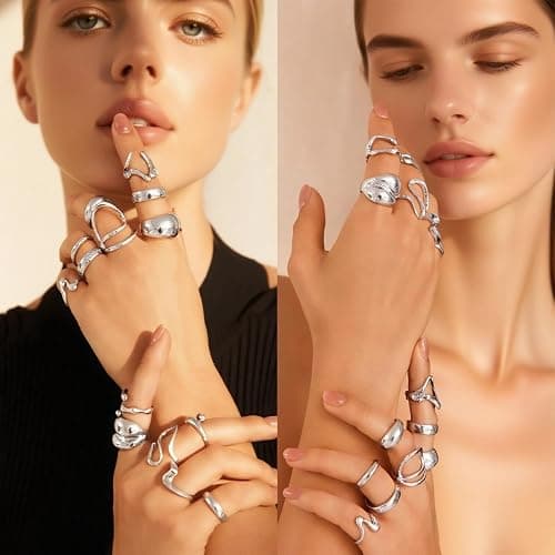 IFKM Gold Chunky Rings Set for Women 14k Gold Plated Thick Dome Stackable Open Rings Trendy Dainty Minimalist Jewelry Gifts thumbnail 4
