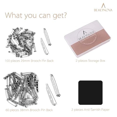 BEADNOVA Bar Pin Back 160pcs Brooch Pin Back Clasp Pinbacking Brooch Pinback for Crafts Badge Name Tag DIY Jewelry Making and Craft (Mix Size, 160 Pcs, Silver Color) thumbnail 4