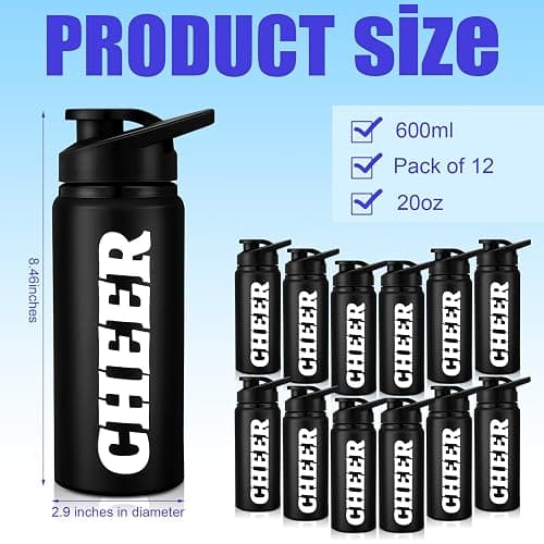 Hushee 12 Pcs Cheer Water Bottle 20 oz Cheerleader Reusable Water Bottle for Travel Aluminum Leak Proof Sport Water Bottle with Snap Lids for Cheerleading Coach Gift Gym Camping Hiking Outdoor thumbnail 2