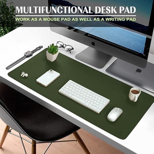 K KNODEL Large Office Leather Desk Mat, Mouse and Keyboard Pad, Computer and Laptop Mat, Desktop Protector and Cover, Writing Pad and Blotter (31.5"x15.7", Dark Green) thumbnail 2