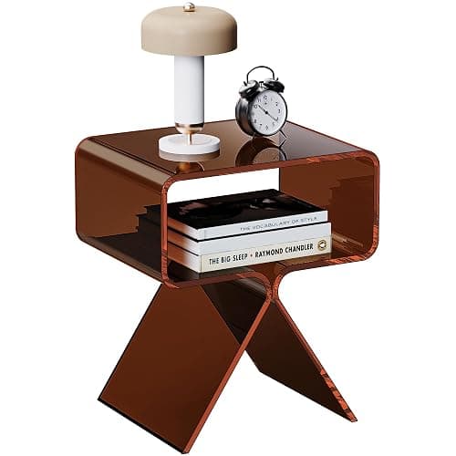solaround Acrylic Nightstand Side Table Modern Design Clear Home Decor Display End Table for Living Room (Dark Brown) - Image 1