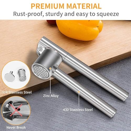 Mempedont Garlic Press Mincer - 304 Stainless Steel Garlic Crusher & Peeler Set, Detachable, Heavy-duty, Rust Proof Garlic Mincer Design for Extracts More Garlic Paste Per Clove thumbnail 5