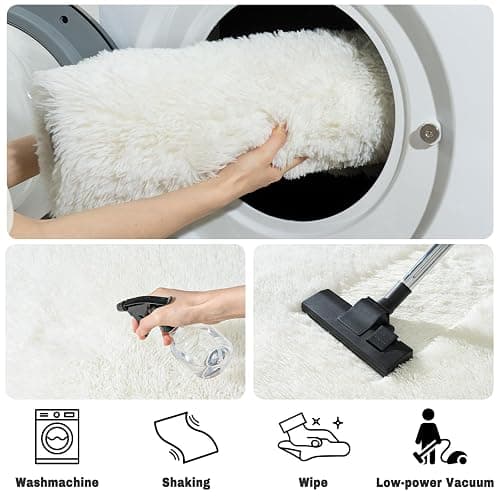 Soft Fluffy Area Rug for Bedroom, Cream White Fuzzy Shaggy Oval Throw Rugs for Bedside, Non-Slip Cozy Plush Shag Carpet for Kids Room Nursery Dorm Living Room, 2.6 x 5.3 Feet thumbnail 7