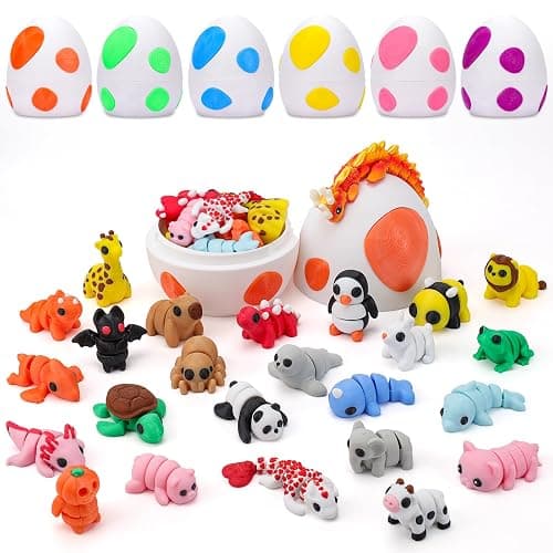 Mini 3D Printed Animals with Dragon Eggs, 3D Printed Toys Bulk, 3D Animal Figurines, Flexible Articulated Fidget Toy Adults Desk , Pocket Pets, Office Home Decor, Easter Basket Stuffers (Mix Animal) - Image 1