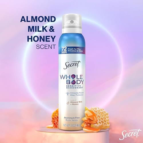 Secret Whole Body Deodorant Spray for Women, Almond Milk & Honey Scent, Aluminum Free Deodorant, 72 HR Odor Protection, 3.5oz thumbnail 7