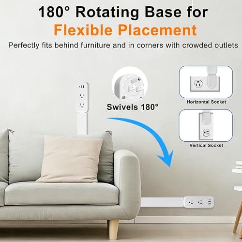 Outlet Extender Stick - Features USB-A, USB-C and 2 AC Outlets, Extends 22"-34", Rotates 180° Access Hard-to-Reach Outlets, Wall Plug Power Socket Expander Nightstands, Sofa, Desks and More thumbnail 2