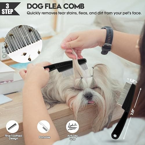 Bonteck Dog Slicker Brush for Dogs Grooming Kit 4PCS | Large Dog Brush for Goldendoodles Poodles Doodles | Long Pin Haired Brush | Poodle Brushes and Comb (Black) thumbnail 6