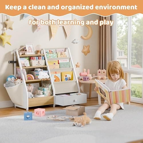 HAVLOTII Kids Bookshelf and Toy Storage - Book Shelf for Kids Rooms, Toddler Bookshelf Baby Bookcase for Nursery, Montessori Toy Organizer, Burlywood thumbnail 6