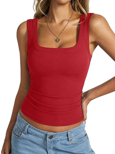 EasyGala Womens Cotton Ribbed Square Neck Tank Tops Basic Backless Sleeveless Summer Cami Shirts 2026 - Image 1