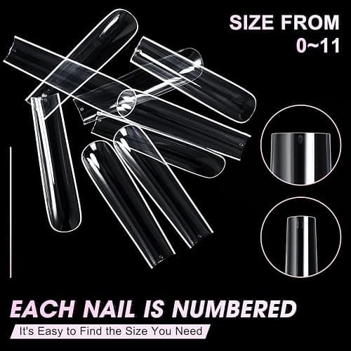 AORAEM Extra Long Square Full Cover Nail Tips 240PCS XXXL Clear Full Cover Fake Nails False Nails 12 Sizes Tapered Square Press on Fake Nail Tips for Acrylic Nails Salons Home DIY with Box thumbnail 5