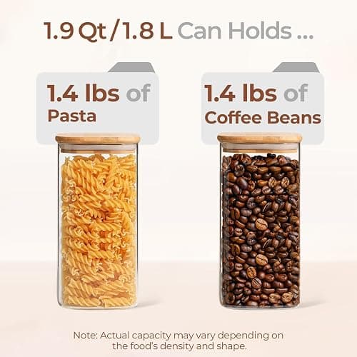 ComSaf Glass Storage Containers with Lids 1.9 Qt, Set of 3 Food Storage Jar | Pantry Storage Containers, Glass Jar, Square Canisters, Bamboo Lid with Silicone Seal, Cookie, Cereal, Coffee, Oats, BPA Free thumbnail 4