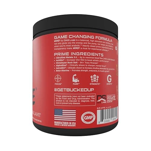 Bucked Up - Woke - HIGH STIM Pre Workout - Best Tasting - Focus Nootropic, Pump, Strength and Growth, 30 Servings (Grape) thumbnail 4