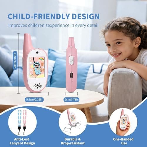 Kids Video Walkie Talkies 2 Pack,Signal of penetrates Two Walls,Rechargeable,HD Camera & 2" IPS Screen,Real-Time Video Call,3 Voice and 4 displays Changer,Toys Gifts for Boys Girls Ages 3-12 thumbnail 2