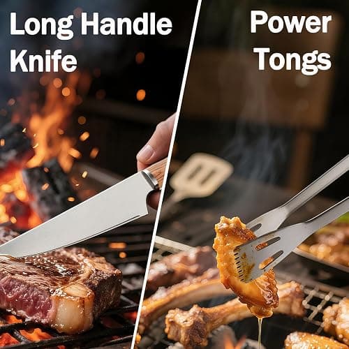 MUJUZE 19pcs Grill Set for Men,Woodgrain Grilling Accessories,Grill Utensils Set,Stainless Steel BBQ Tools for Outdoor,Camping,Backyard,Grilling Gifts for Christmas thumbnail 5