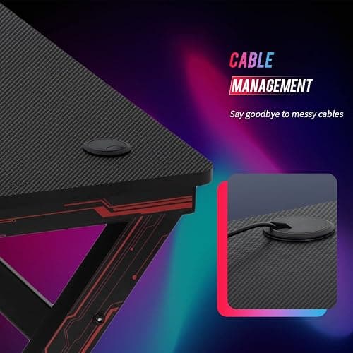 BestOffice | 47" Gaming Desk | Red | Carbon Fiber Textured Computer Desk | Sturdy Steel Frame, Cup Holder, Headphone Hook, Cable Management Holes, Adjustable Leg Pads | for Gamers, Home, Office thumbnail 7