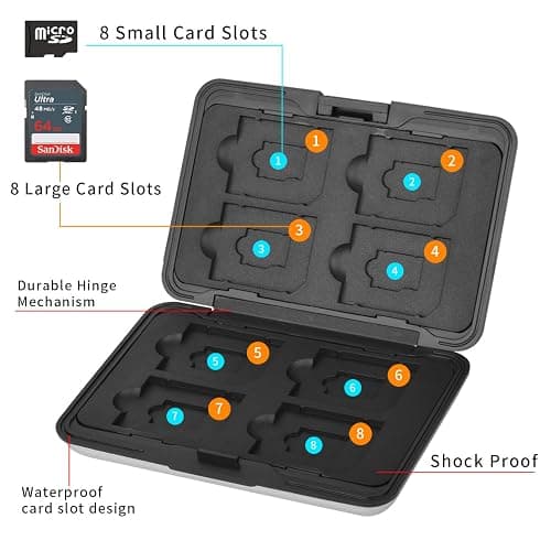 Qkenvo Aluminum Shock Resistant Carrying Box Memory Card Storage Case Holder 8 Slots for SD SDHC MMC Micro SD TF Cards Silver thumbnail 2