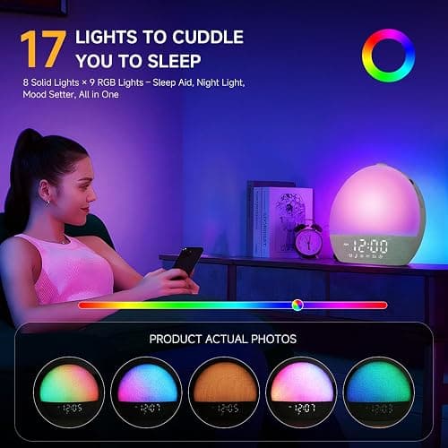Geuuap Sunrise Alarm Clock White Noise Sound Machine for Bedroom | Natural Wake-Up Light with 30 Soothing Sleep Aids, Bluetooth Speaker, Dimmable Clock, Screen-Free Design for Baby Adults Kids-Green thumbnail 7