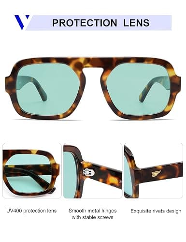 VANLINKER Oversized Retro Square Aviator Sunglasses for Women Men 70s Vintage Style Trendy Big Flat Top Sun Glasses VL9826 thumbnail 4