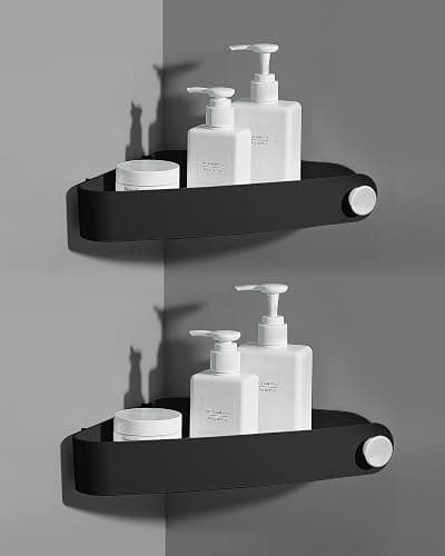 Sotfamily Plastic Shower Caddy Corner (For 90° Only), 2 Pack Adhesive Corner Shower Shelves for Bathroom Organizers and Storage, Black - Image 1