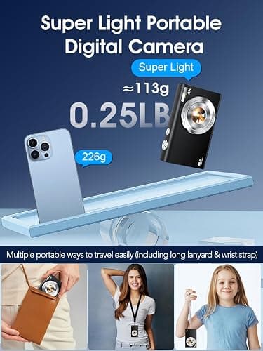 Digital Camera,4K Autofocus Point and Shoot Digital Camera with 32GB Card,48MP Portable Compact Camera Photography for Teens Adult Beginner with 16X Zoom,Anti-Shake,2 Batteries(Black) thumbnail 5