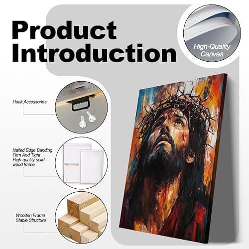 Framed Jesus Canvas Wall Art Crown of Thorns Picture Religious Print Poster Faith Christian Painting Artwork for Living Room Bedroom Church or Office Decor 12x16 Inch Ready to Hang thumbnail 4