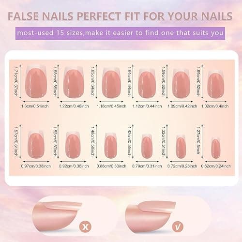 French False Nails - 240Pcs Square Press On Nails Short - Fake Nails White Tip French False Nail Kit - Full Cover Stick on Nails French Nail Art Manicure Decorations - Nude Short thumbnail 6
