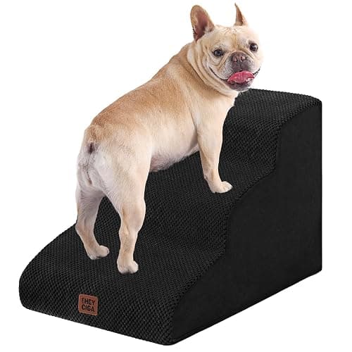 EHEYCIGA Curved Dog Stairs Ramp for Small Dogs 15.7" H, 3-Step Dog Steps for Couch Sofa and Chair, Pet Stairs for Cats, Non-Slip Balanced Pet Steps Indoor, Black - Image 1