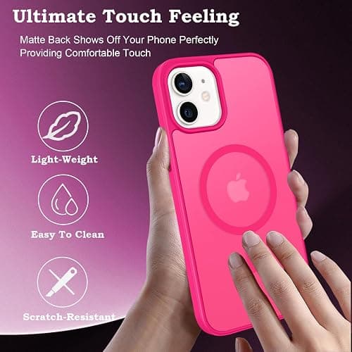 ROUMAYMAY Case for iPhone 12/12 Pro, Strong Magnetic [Compatible with MagSafe] Military Grade Protective Slim Translucent Matte Skin Smooth Phone Case for iPhone 12/12 Pro Cover, Hot Pink thumbnail 4
