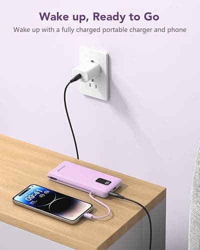 charmast Portable Charger with Built-in Cables & Wall Plug, 10000mAh Portable Power Bank, External Battery Pack Travel Essentials Compatible with iPhone 16/15/14/13, Samsung, iPad etc thumbnail 7