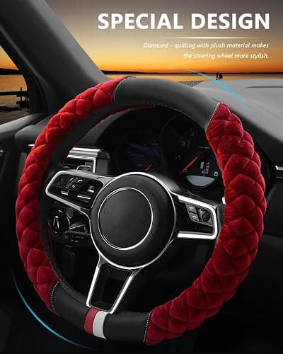 Cxtiy Plush Steering Wheel Cover for Women, Fluffy Soft Warm Winter Steering Wheel Grip for Car Interior Accessories (A-Burgundy) thumbnail 2