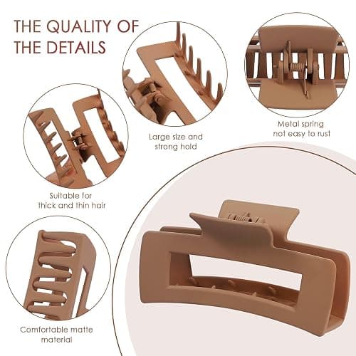 8 Pcs Large Hair Claw Clips 4.1 Inch Non-slip Big Square Matte Hair Claws for Women, Strong Hold Banana Clip for Thick Thin Hair(White/Khaki) thumbnail 3