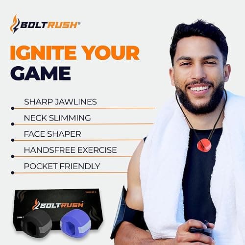 BOLT RUSH Jaw Exerciser (Pack of 3), Jaw Trainer for Jawline,3 Levels of Resistance - Includes 12 x Biting Strips, 4 x Neck Straps, Jaw Toner for Face thumbnail 7