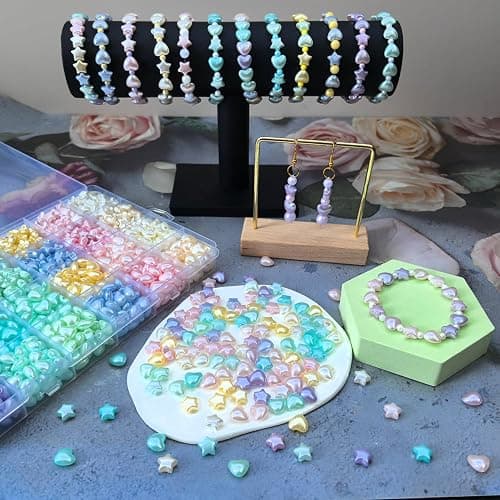 1000Pcs Acrylic Star Beads Hart Beads for Bracelet Jewelry Making, Pearlescent Acrylic ABS Pastel Colorful Cute Assorted Aesthetic Kawaii Bead for DIY Necklace Keychain Earing Phone Charms thumbnail 2