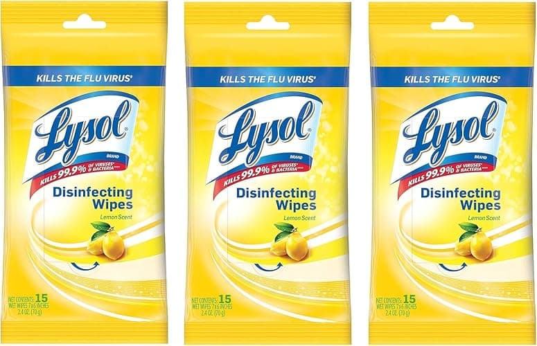 Lysol Disinfecting Wipes To-Go Pack, Lemon Scent, 15 Count (Pack of 3) - Image 1