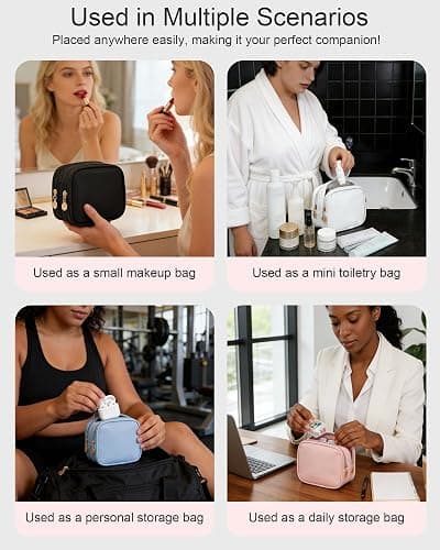 XIAOLER Small Makeup Pouch, Double Zipper Cosmetic Bag, Travel Makeup Bag, Cute Makeup Bag for Purse, Mini Toiletry Bag (White) thumbnail 6