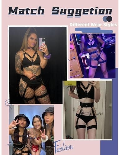 Alrovetoney Sexy Lingerie Set For Women With Garter Belt 5 Pieces Strappy Bra and Panty Set Adjustable With Chain thumbnail 7