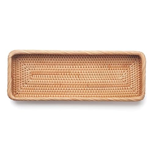 Rattan Bathroom Vanity Trays Toilet Tank Baskets Long Narrow Hand Towel Storage Basket for Storage, Decorative (Natural 16.3 x 6.1 x 2 inch) thumbnail 5
