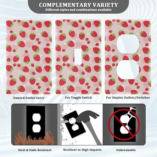 xigua Duplex Outlets Wall Plate Cover, Unbreakable Cute Kawaii Strawberry Electrical Plug Cover, Decorative Cover Standard Size 2 Gang 4.53" x 2.76" Screws Included - 1 Pack thumbnail 3