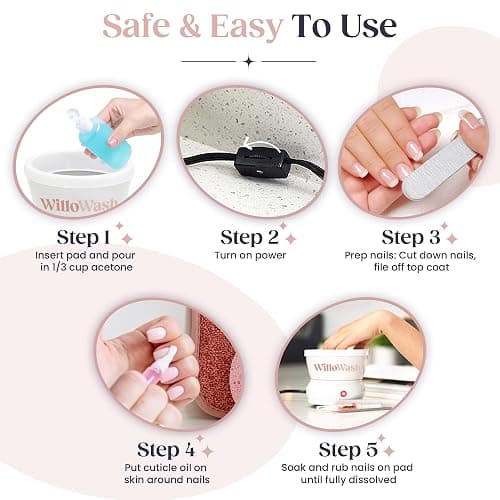 Willowash Electric Nail Soaking Bowl – Acetone-Proof Acrylic Nail Remover Kit for Home – Dip Powder & Acrylic Soak Off Bowl – 100% Pure Acetone Warmer Machine, Manicure Soaking Bowl with Tools thumbnail 7