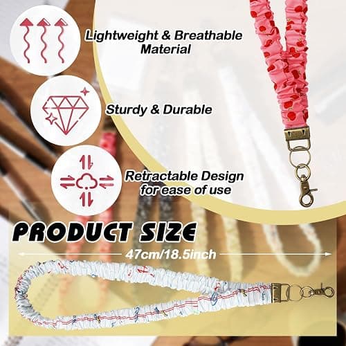 SmoothNovelty 4 Pcs Teacher Scrunchie Lanyards Bulk Cute Apple Notebook Pencil Elastic Stretchy Neck Lanyard for Women Teacher Lanyard for ID Badges and Stretchy Scrunchie Keychain Back to School Gift thumbnail 4
