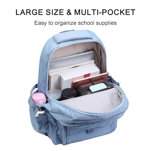 Phaoullzon Teen Girls School Backpack with Lunch Box for Boys, College Aesthetic Laptop Bookbag for Women,Blue - Blue thumbnail 4