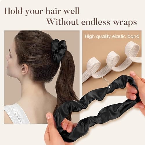 LULUSILK Silk Scrunchies for Hair Sleep, 100% Real Mulberry Silk, No Damage Hair Ties for Women and Girls, Black White and Lotus Pink, Pack of 3 thumbnail 4