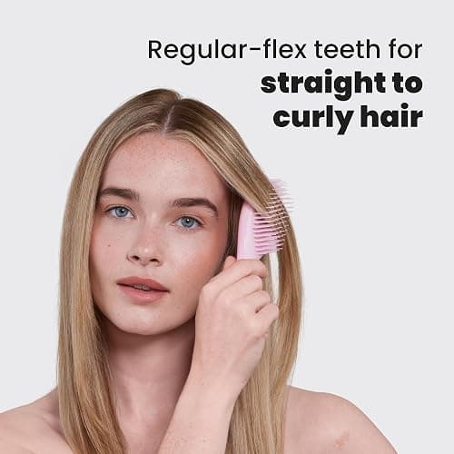 Tangle Teezer The Ultimate Detangler Mini Straight to Wavy Hairbrush | Travel Detangling Brush | Two-Tiered Teeth Reduce Breakage & Eliminate Knots| Wet & Dry Hair | Millennial Pink thumbnail 4