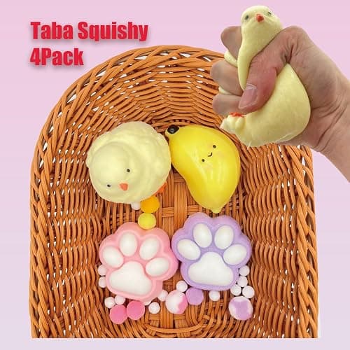 4pcs Taba Big Squishy Toys Set - 1 Mega Chick, 1 Banana & 2 Cat Paw Stress Relief Squishies for Kids & Adults, Cute Slow-Rise Sensory Fidget Toys for Anxiety Relief, Party Favors, Classroom Rewards thumbnail 6