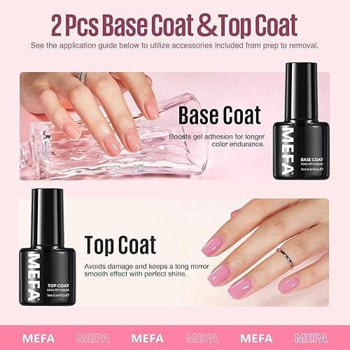 MEFA 19 Pcs Gel Nail Polish Kit with U V Light, 12 Colors All Seasons Nude Milky White Soak Off Gel Polish Nail Set with Base Top Coat Essential Manicure Tools Beginners Salon Nails DIY Art - 1-B Moonflower thumbnail 4