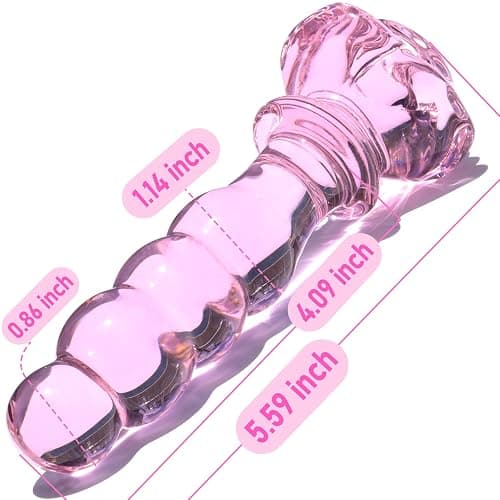 Glass Anal Beads Butt Plug Prostate Massager with Long Neck, Rose Round Base and 4 Gradual Beads Fetish Bum Plug Anal Dilator Masturbation Sex Toy for Women Men, 5.59 x 1.14 inch Pink TJIJP thumbnail 2