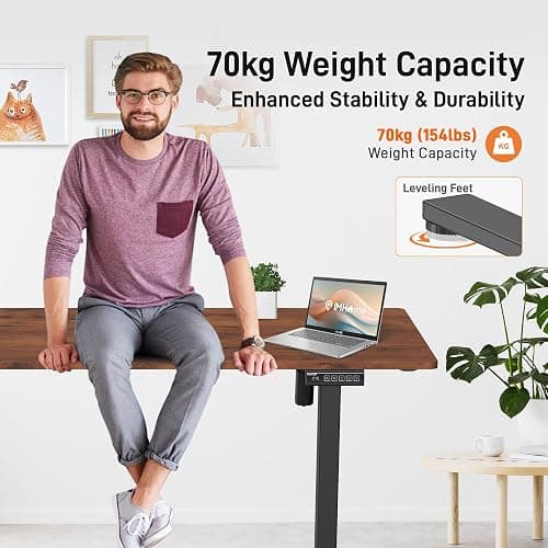 IMHome Electric Standing Desk 40x24 Inches Height Adjustable Desk, Brown | Computer Desk for Home and Office, Height Memory Buttons, Display, 2 Headphone Holders thumbnail 6