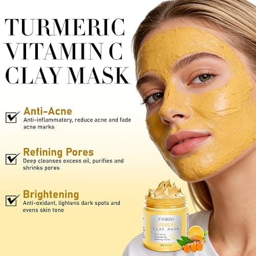 Pjordo 4 Pcs Clay Mask for Face(360g in total), Turmeric Vitamin C, Dead Sea Mud, Green Tea Avocado, Rose, Face Mask Skincare for Pore Cleansing, Facial Clay Mask Set Gifts for Women, 3.17 Oz Each thumbnail 3